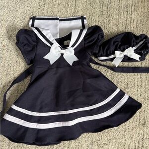 Rare editions navy blue dress 6-9 mo sailor dress with hat